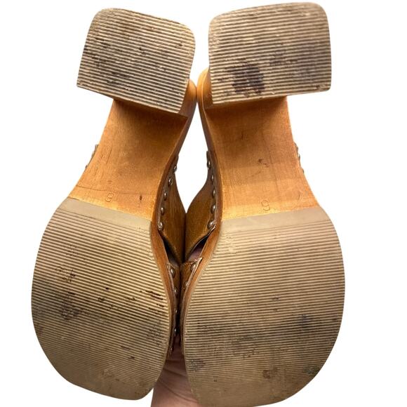 Steve Madden Vintage Y2k Chunky Wood Heel Platform Leather Slide Sandal Women 6B - Picture 7 of 10